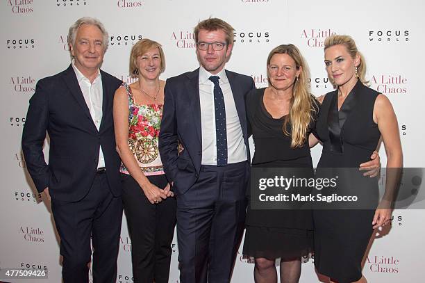 Alan Rickman, Gail Egan, Peter Gregson, Ellen Duras and Kate Winslet attend "A Little Chaos" New York Premiere at the Museum of Modern Art on June...