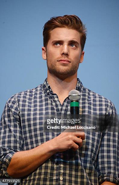 Actor Dustin Milligan takes part in a Q&A following the "Sequoia" premiere during the 2014 SXSW Music, Film + Interactive Festival at the Topfer...