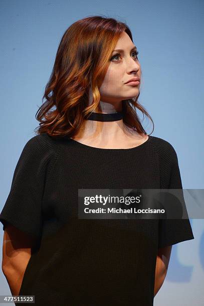 Actress Aly Michalka takes part in a Q&A following the "Sequoia" premiere during the 2014 SXSW Music, Film + Interactive Festival at the Topfer...