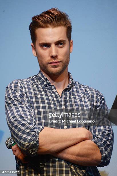 Actor Dustin Milligan takes part in a Q&A following the "Sequoia" premiere during the 2014 SXSW Music, Film + Interactive Festival at the Topfer...