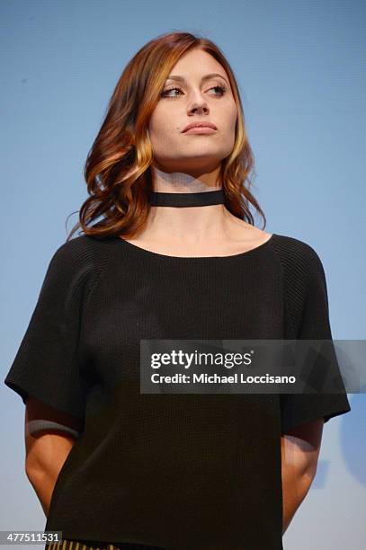 Actress Aly Michalka takes part in a Q&A following the "Sequoia" premiere during the 2014 SXSW Music, Film + Interactive Festival at the Topfer...