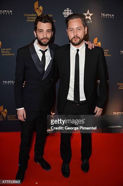 Actor Jay Baruchel and Director Jonathan Sobol arrive at the Canadian Screen Awards at Sony Centre for the Performing Arts on March 9, 2014 in...