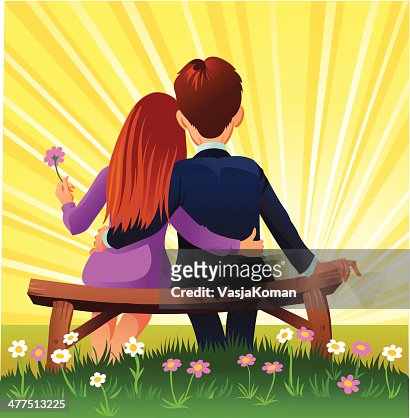 54 Couple Sitting On Bench Cartoon High Res Illustrations - Getty Images