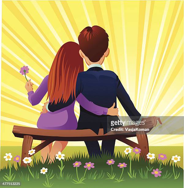 young vintage couple in love - bright future stock illustrations