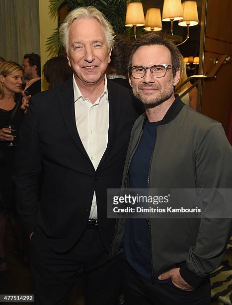 Alan Rickman and Christian Slater attend the New York Premiere after party of 'A Little Chaos' at Monkey Bar on June 17, 2015 in New York City.