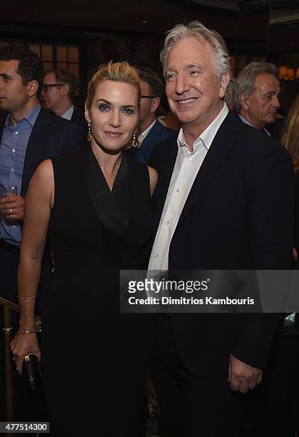 Actors Kate Winslet and Alan Rickman attend the New York Premiere after party of 'A Little Chaos' at Monkey Bar on June 17, 2015 in New York City.