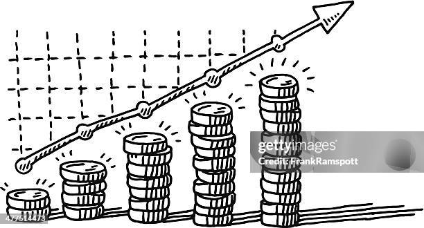 stockillustraties, clipart, cartoons en iconen met stack of coins graph success drawing - currency exchange