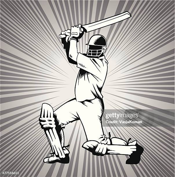 cricket batsman in monochrome - cricket wicket stock illustrations