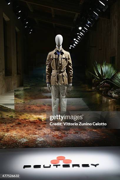 Designs by Peuterey are displayed at the Peuterey presentation and cocktail party during 88 Pitti Imamgine Uomo at Palazzo Corsini on June 17, 2015...