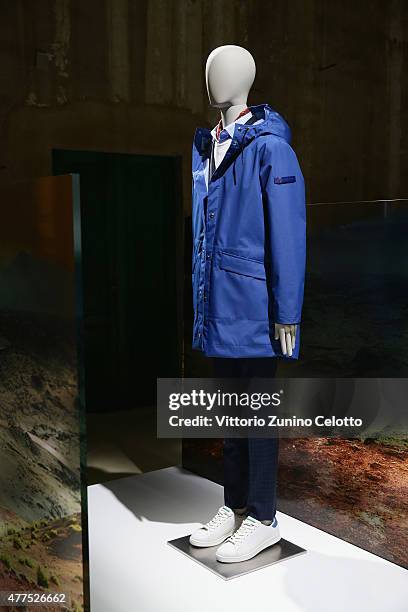 Designs by Peuterey are displayed at the Peuterey presentation and cocktail party during 88 Pitti Imamgine Uomo at Palazzo Corsini on June 17, 2015...