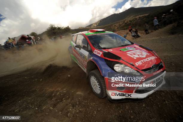Nicolas Fuchs of Peru and Fernando Mussano of Argentina compete in their Ford Fiesta RRC during Day Three of the WRC Mexico on March 9, 2014 in Leon,...