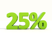 25% percentage rate icon on a white background