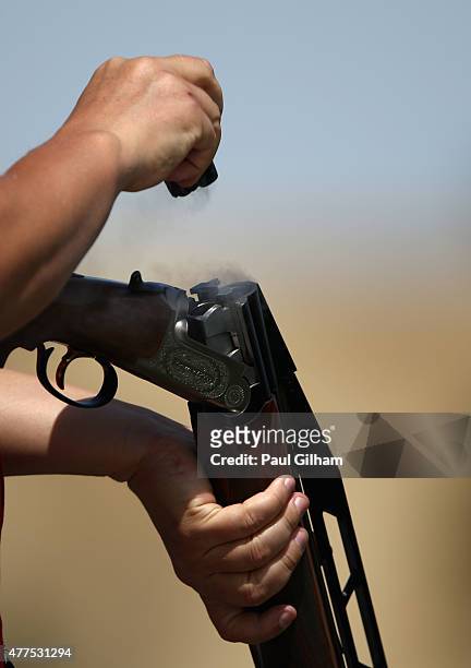 Detail view of used bullets in the Trap Shooting during day six of the Baku 2015 European Games at the Baku Shooting Centre on June 18, 2015 in Baku,...