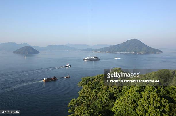 hiroshima bay, seto inland sea, japan on spring morning - seto inland sea stock pictures, royalty-free photos & images