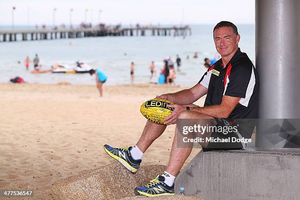 Saints coach Alan Richardson poses during a St Kilda Saints AFL Fan Day at Frankston Foreshore on March 10, 2014 in Melbourne, Australia.