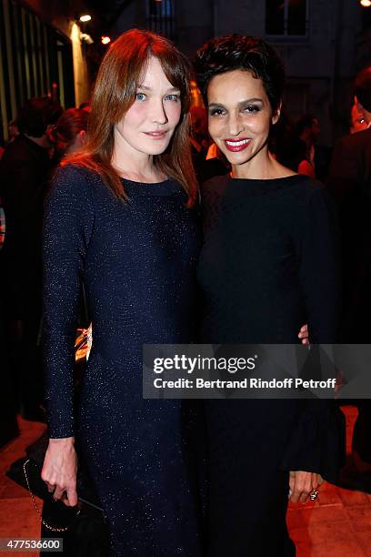 Singer Carla Bruni and Farida Khelfa Seydoux attend the 'Alaia' : Azzedine Alaia Perfum Launch Party on May 21, 2015 in Paris, France.