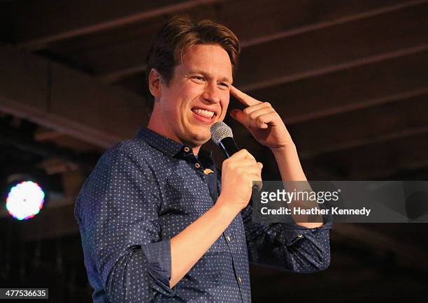 Actor/comedian Pete Holmes speaks onstage at Comedy Gives Back during the 2014 SXSW Music, Film + Interactive Festival at Brazos Hall on March 9,...
