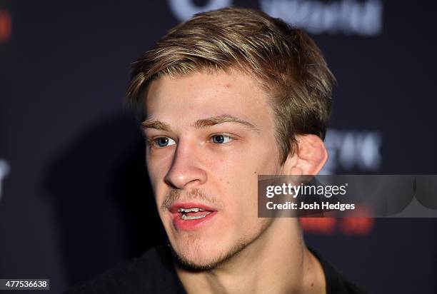 Arnold Allen of England interacts with media during the UFC Berlin Ultimate Media Day at the O2 World on June 18, 2015 in Berlin, Germany.