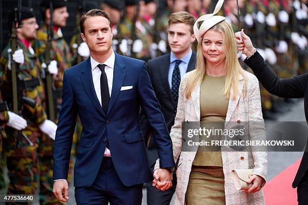 Arthur Gerald Wellesley, Earl of Mornington and Jemma Wellesley, Marquess of Douro arrive to attend a ceremony marking the 200th anniversary of the...