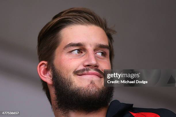 Josh Bruce looks ahead during a St Kilda Saints AFL Fan Day at Frankston Foreshore on March 10, 2014 in Melbourne, Australia.