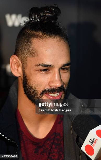 Masio Fullen of Mexico interacts with media during the UFC Berlin Ultimate Media Day at the O2 World on June 18, 2015 in Berlin, Germany.
