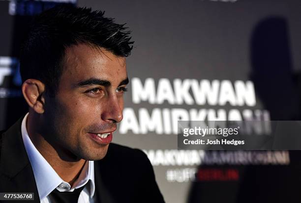 Makwan Amirkhani of Finland interacts with media during the UFC Berlin Ultimate Media Day at the O2 World on June 18, 2015 in Berlin, Germany.