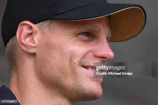 Nick Riewoldt looks on during a St Kilda Saints AFL Fan Day at Frankston Foreshore on March 10, 2014 in Melbourne, Australia.
