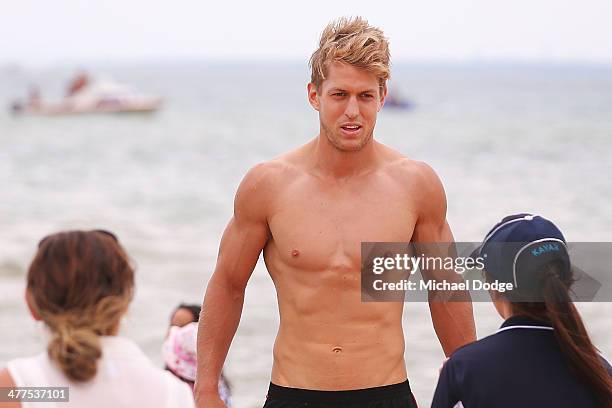 Sean Dempster looks on at the beach during a St Kilda Saints AFL Fan Day at Frankston Foreshore on March 10, 2014 in Melbourne, Australia.