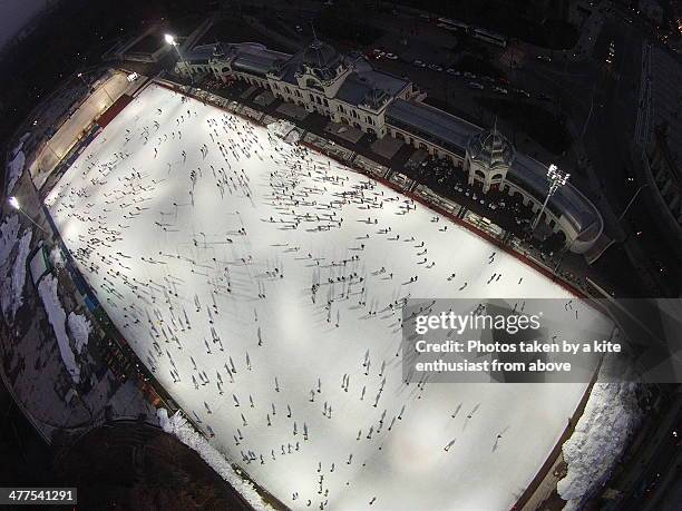 ice rink of budapest - ice rink overhead stock pictures, royalty-free photos & images