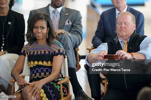 First Lady Michelle Obama during question time with 60 American college students at the United States Pavilion at the Milan Expo 2015 on June 18,...