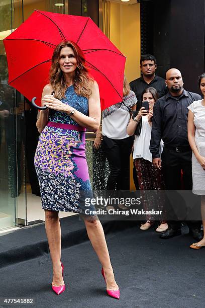 Cindy Crawford Launches Omega Constellation Pluma Collection at Omega Store on June 18, 2015 in Mumbai, India.