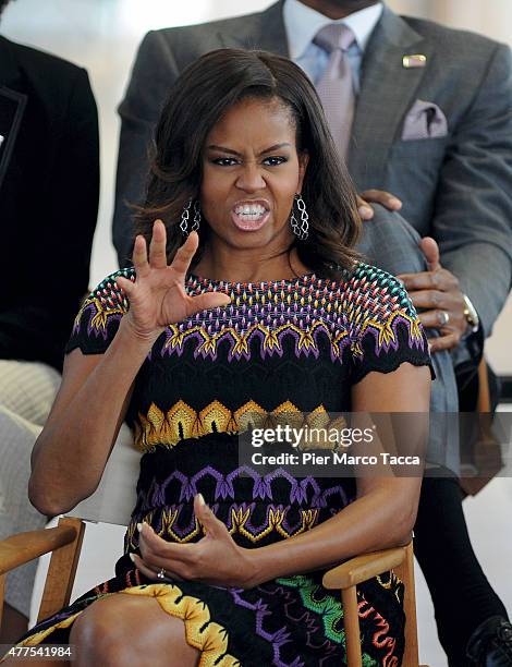 First Lady Michelle Obama attends a question time with 60 American college students at United States Pavilion at the Milan Expo 2015 on June 18, 2015...