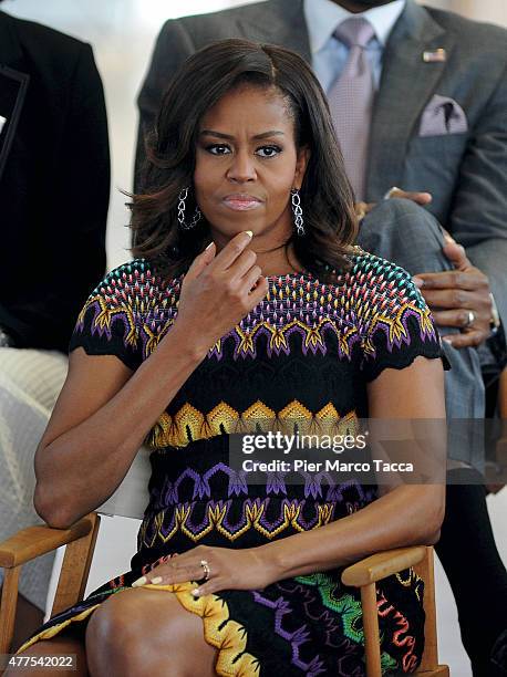 First Lady Michelle Obama attends a question time with 60 American college students at United States Pavilion at the Milan Expo 2015 on June 18, 2015...