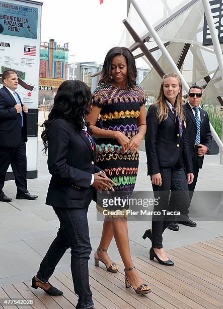 First Lady Michelle Obama arrives at the United States Pavilion at the Milan Expo 2015 on June 18, 2015 in Milan, Italy.
