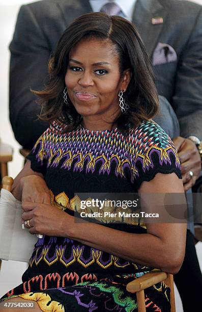 First Lady Michelle Obama attends a question time with 60 American college students at United States Pavilion at the Milan Expo 2015 on June 18, 2015...