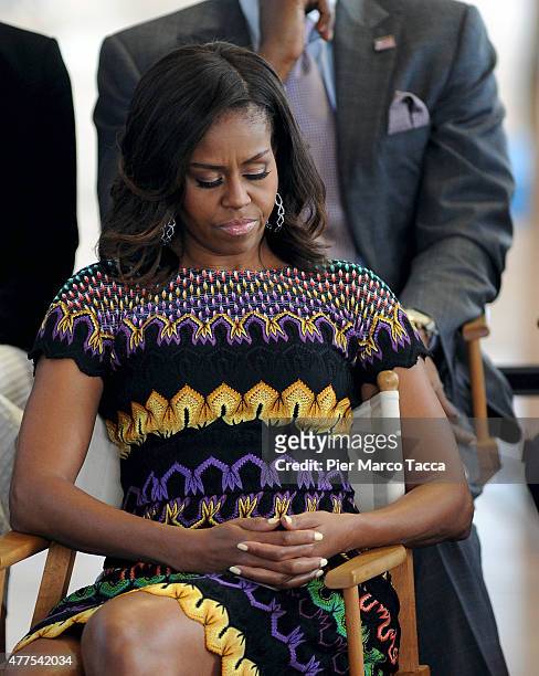 First Lady Michelle Obama attends a question time with 60 American college students at United States Pavilion at the Milan Expo 2015 on June 18, 2015...