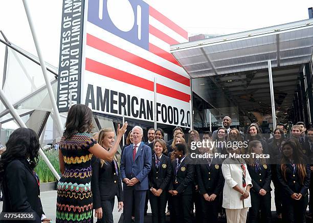 First Lady Michelle Obama arrives at the United States Pavilion at the Milan Expo 2015 on June 18, 2015 in Milan, Italy.