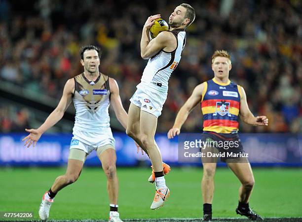 Matt Suckling of the Hawks during the round 12 AFL match between the Adelaide Crows and the Hawthorn Hawks at Adelaide Oval on June 18, 2015 in...