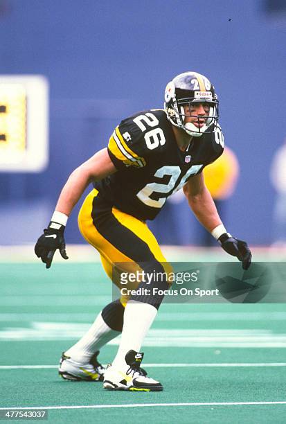 Rod Woodson of the Pittsburgh Steelers in action during an NFL football game circa 1996 at Three Rivers Stadium in Pittsburgh, Pennsylvania. Woodson...