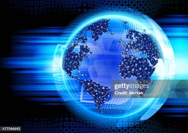 global communications - dotted world map stock illustrations