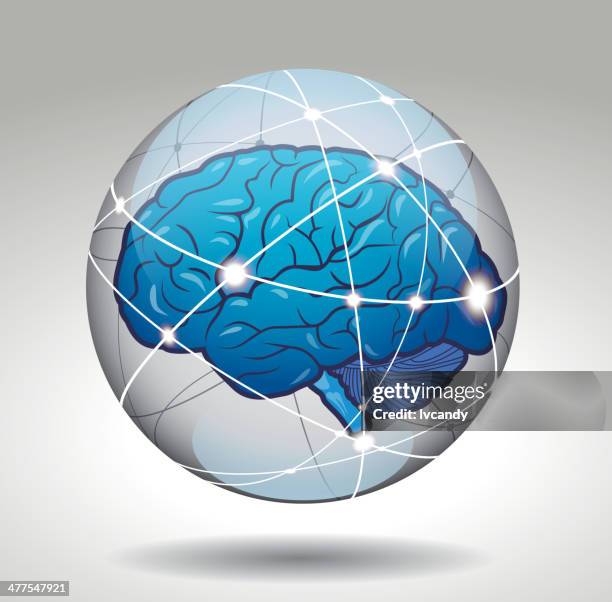 brain in cyberspace - cyberspace grid stock illustrations