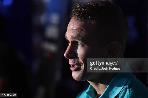 Nick Hein of Germany interacts with media during the UFC Berlin Ultimate Media Day at the O2 World on June 18, 2015 in Berlin, Germany.