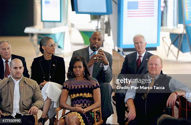 First Lady Michelle Obama attends a question time with 60 American college students at United States Pavilion at the Milan Expo 2015 on June 18, 2015...