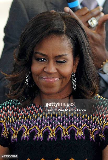 First Lady Michelle Obama attends a question time with 60 American college students at United States Pavilion at the Milan Expo 2015 on June 18, 2015...