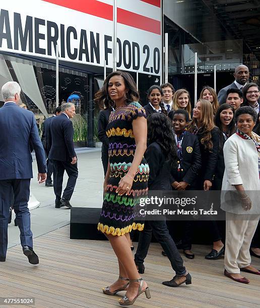 First Lady Michelle Obama arrives at the United States Pavilion at the Milan Expo 2015 on June 18, 2015 in Milan, Italy. After visiting London,...