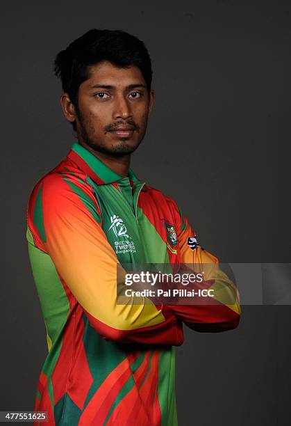 Anamul Haque of Bangladesh poses for a picture during a headshot session ahead of the ICC T20 World cup on March 10, 2014 in Dhaka, Bangladesh.