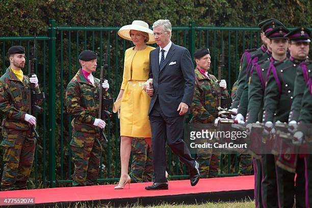King Philippe of Belgium and Queen Mathilde of Belgium arrive to attend the official Belgian federal government ceremony to commemorate the...