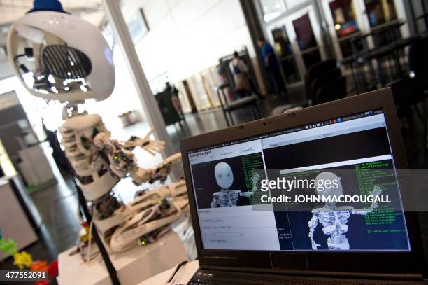 View of the interface that animates Roboy, a humanoid robot developed at the Artificial Intelligence Laboratory of the University of Zurich, at the...