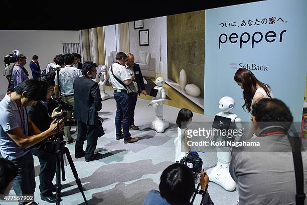 Pepper is showcased during the news conference on June 18, 2015 in Chiba, Japan. Softbank Corp. Announced that its humanoid product, Pepper,...