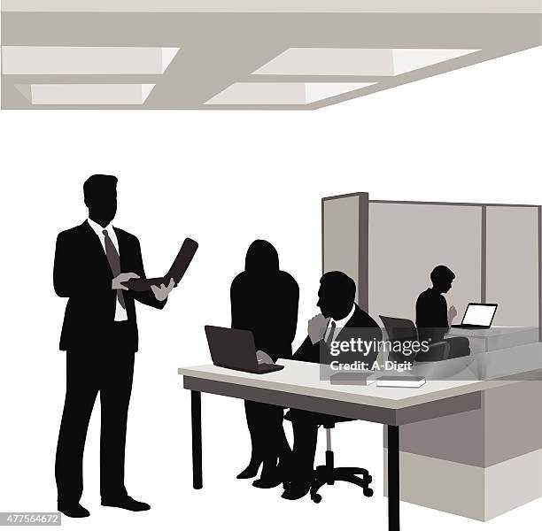 busy office laptops - bad posture stock illustrations